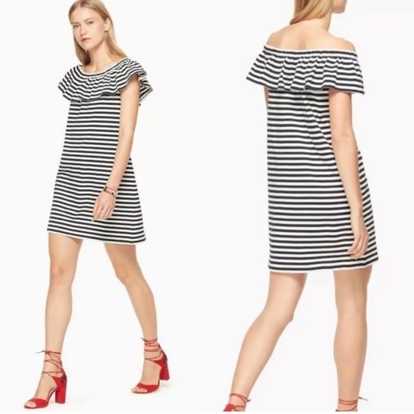 Kate Spade Broome Street Ruffle Off The Shoulder Striped Shift Dress EUC S - Picture 1 of 7